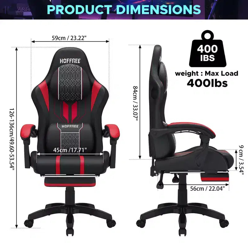 Sillón de masaje Hoffree extra grande para videojuegos, silla ergonómica de oficina para PC con altavoz Bluetooth y luz RGB