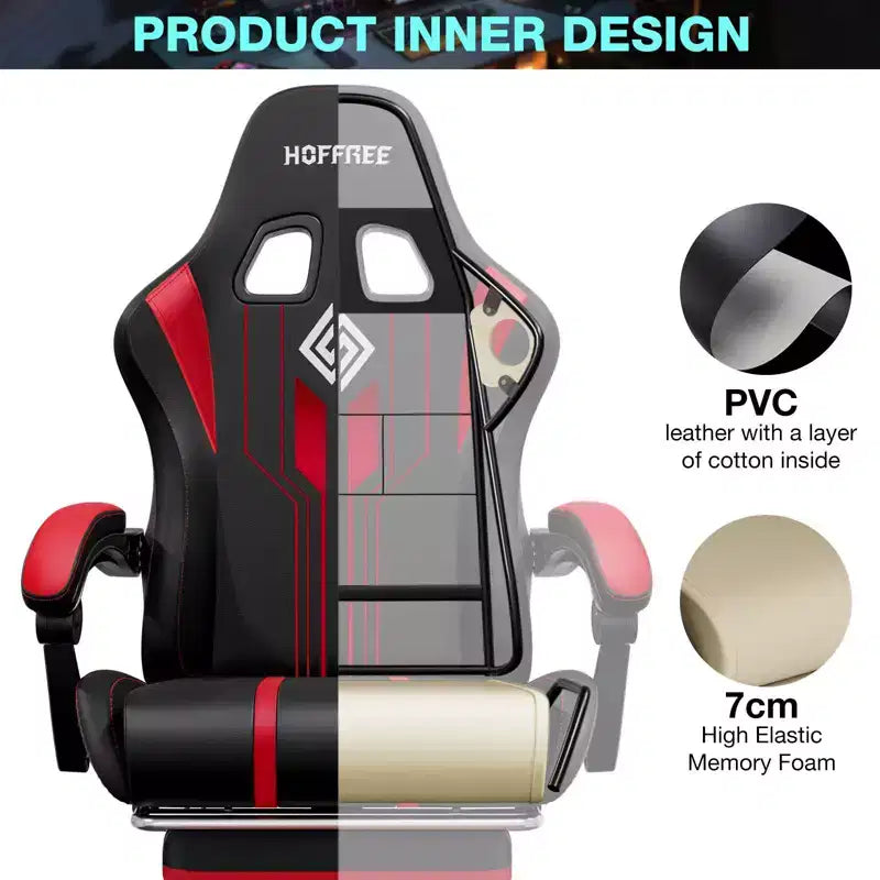 Sillón de masaje Hoffree extra grande para videojuegos, silla ergonómica de oficina para PC con altavoz Bluetooth y luz RGB
