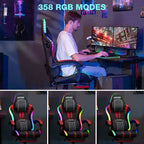 Sillón de masaje Hoffree extra grande para videojuegos, silla ergonómica de oficina para PC con altavoz Bluetooth y luz RGB