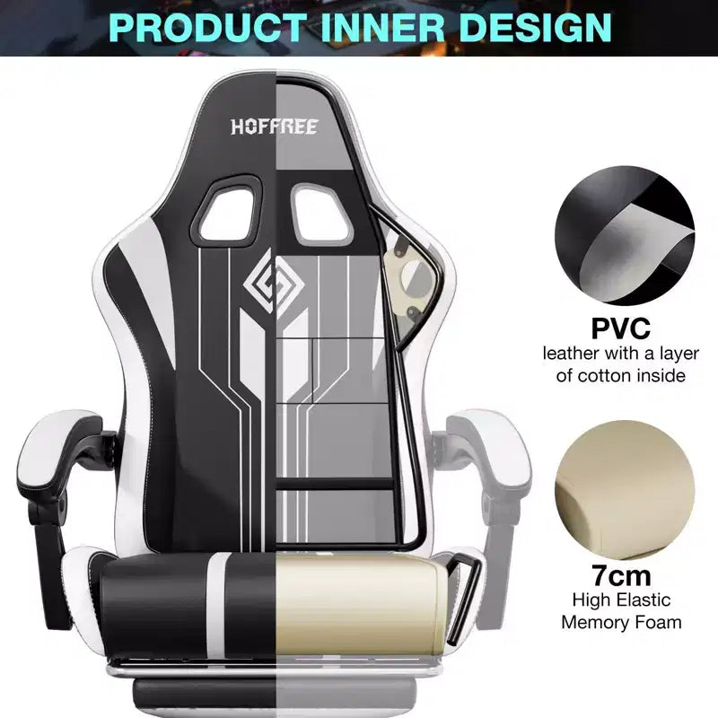 Sillón de masaje Hoffree extra grande para videojuegos, silla ergonómica de oficina para PC con altavoz Bluetooth y luz RGB