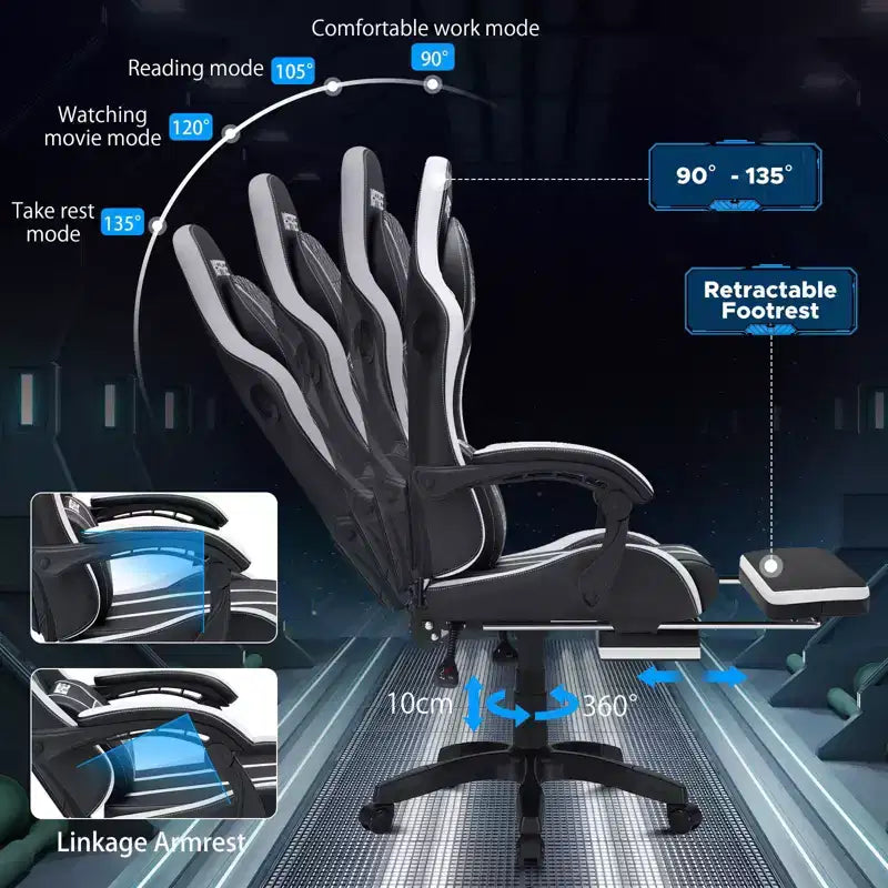 Sillón de masaje Hoffree extra grande para videojuegos, silla ergonómica de oficina para PC con altavoz Bluetooth y luz RGB
