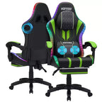 Sillón de masaje Hoffree extra grande para videojuegos, silla ergonómica de oficina para PC con altavoz Bluetooth y luz RGB