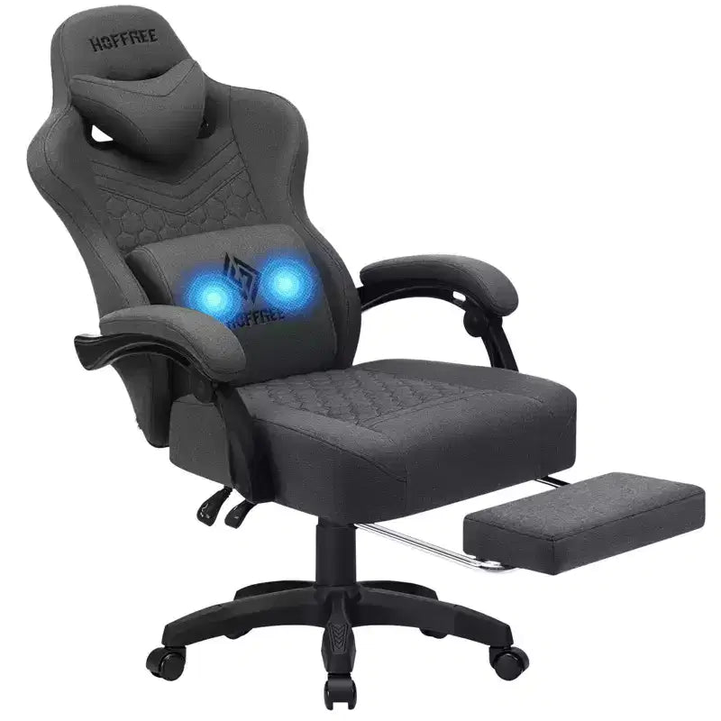 Sillón de juego de masaje Hoffree de tela transpirable, silla ergonómica de oficina para PC con reposapiés y ajustable