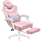 Sillón de juego de masaje Hoffree de tela transpirable, silla ergonómica de oficina para PC con reposapiés y ajustable