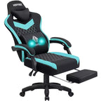 Sillón de juego de masaje Hoffree de tela transpirable, silla ergonómica de oficina para PC con reposapiés y ajustable