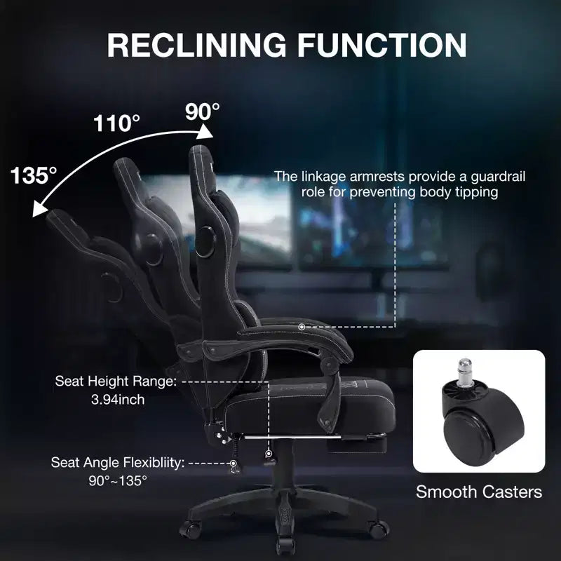 Silla Gaming de Masaje Ergonómica de Oficina para PC Hoffree con Tejido Transpirable, Altavoz Bluetooth y Reposapiés