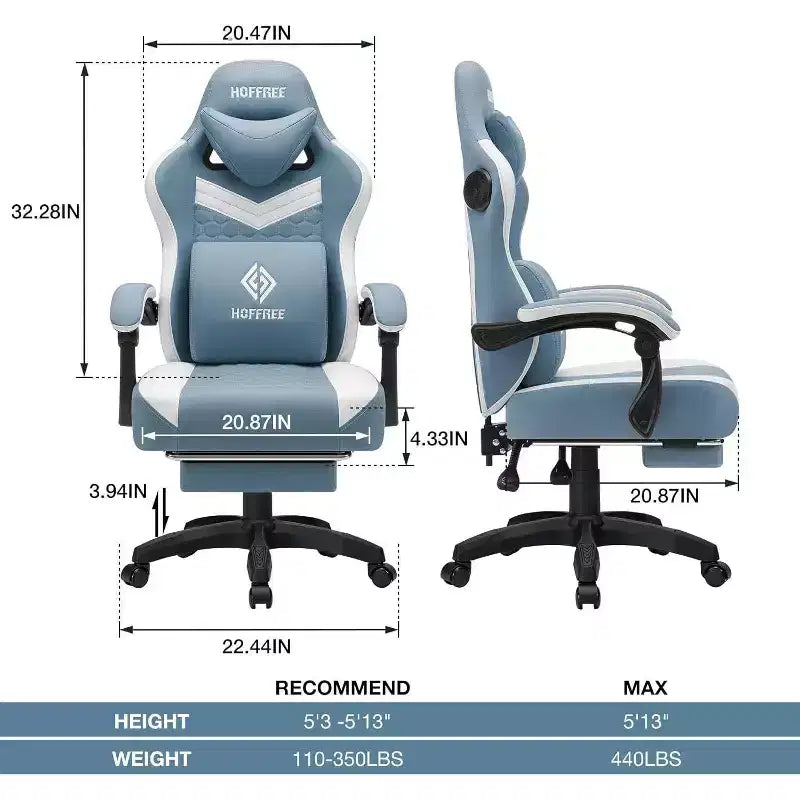 Silla Gaming de Masaje Ergonómica de Oficina para PC Hoffree con Tejido Transpirable, Altavoz Bluetooth y Reposapiés