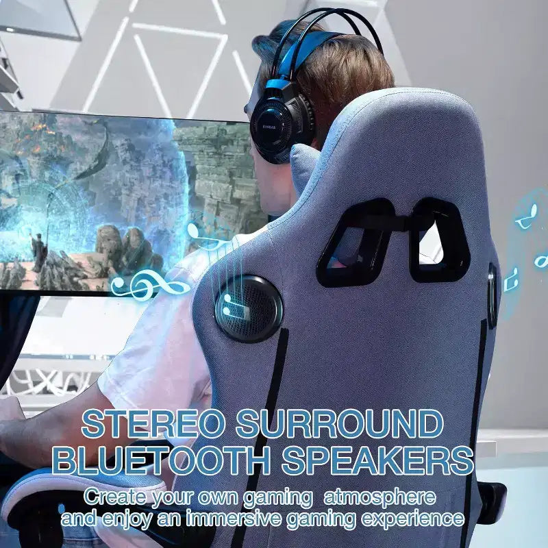 Silla Gaming de Masaje Ergonómica de Oficina para PC Hoffree con Tejido Transpirable, Altavoz Bluetooth y Reposapiés