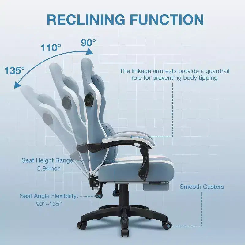 Silla Gaming de Masaje Ergonómica de Oficina para PC Hoffree con Tejido Transpirable, Altavoz Bluetooth y Reposapiés