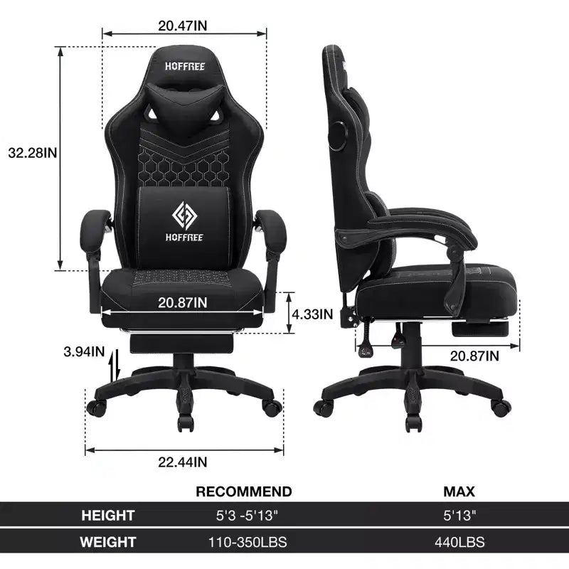 Silla Gaming de Masaje Ergonómica de Oficina para PC Hoffree con Tejido Transpirable, Altavoz Bluetooth y Reposapiés