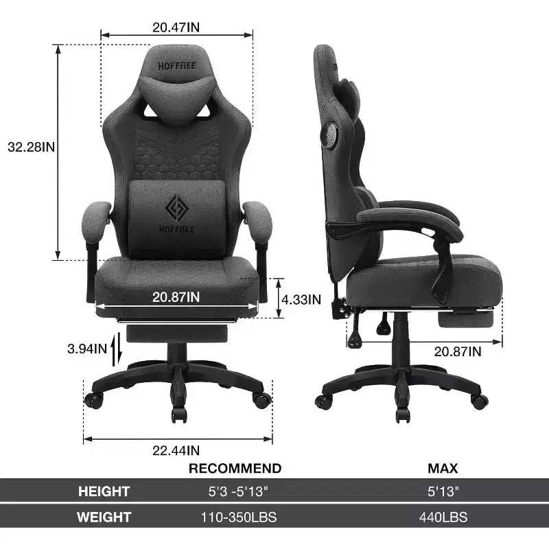Silla Gaming de Masaje Ergonómica de Oficina para PC Hoffree con Tejido Transpirable, Altavoz Bluetooth y Reposapiés
