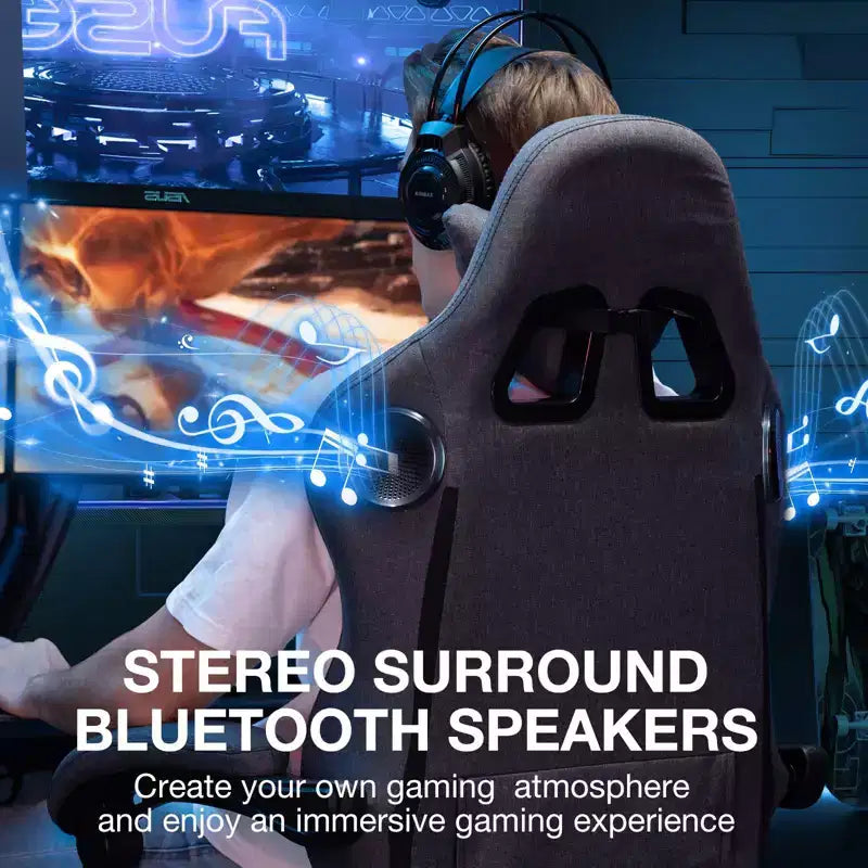 Silla Gaming de Masaje Ergonómica de Oficina para PC Hoffree con Tejido Transpirable, Altavoz Bluetooth y Reposapiés