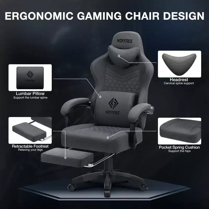 Silla Gaming de Masaje Ergonómica de Oficina para PC Hoffree con Tejido Transpirable, Altavoz Bluetooth y Reposapiés