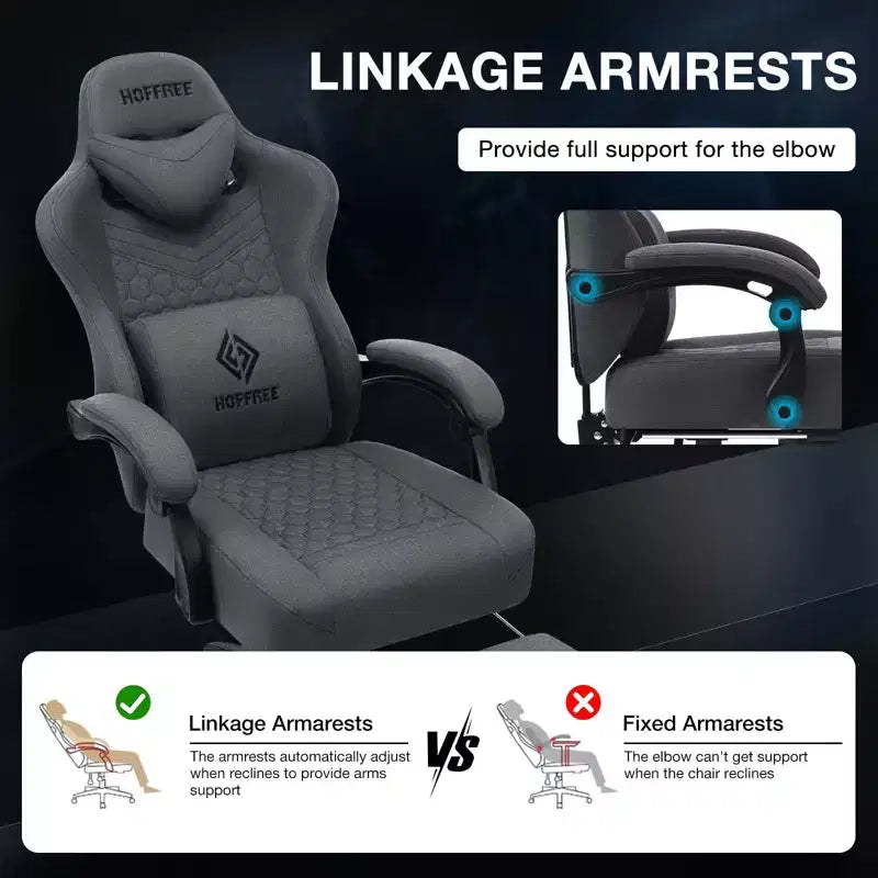 Silla Gaming de Masaje Ergonómica de Oficina para PC Hoffree con Tejido Transpirable, Altavoz Bluetooth y Reposapiés