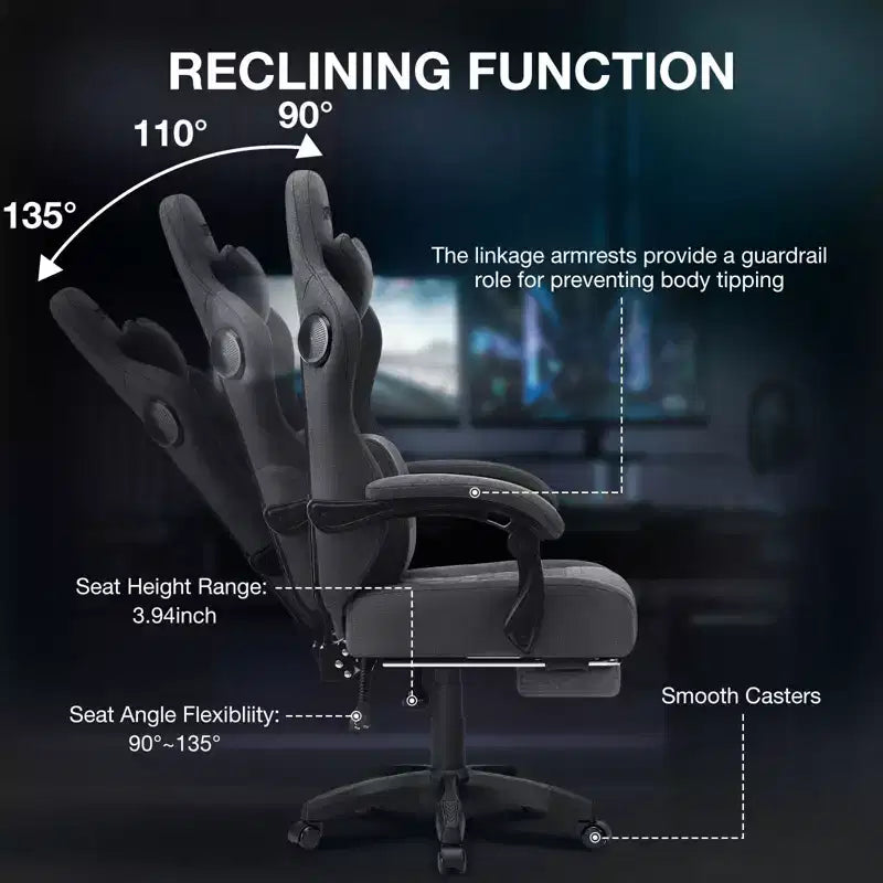 Silla Gaming de Masaje Ergonómica de Oficina para PC Hoffree con Tejido Transpirable, Altavoz Bluetooth y Reposapiés