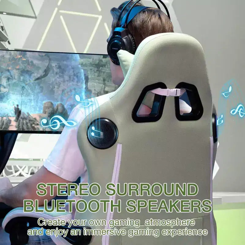 Silla Gaming de Masaje Ergonómica de Oficina para PC Hoffree con Tejido Transpirable, Altavoz Bluetooth y Reposapiés