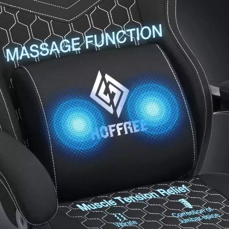 Silla Gaming de Masaje Ergonómica de Oficina para PC Hoffree con Tejido Transpirable, Altavoz Bluetooth y Reposapiés