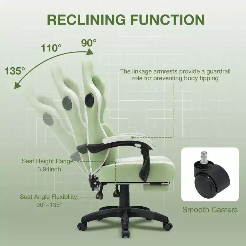 Silla Gaming de Masaje Ergonómica de Oficina para PC Hoffree con Tejido Transpirable, Altavoz Bluetooth y Reposapiés