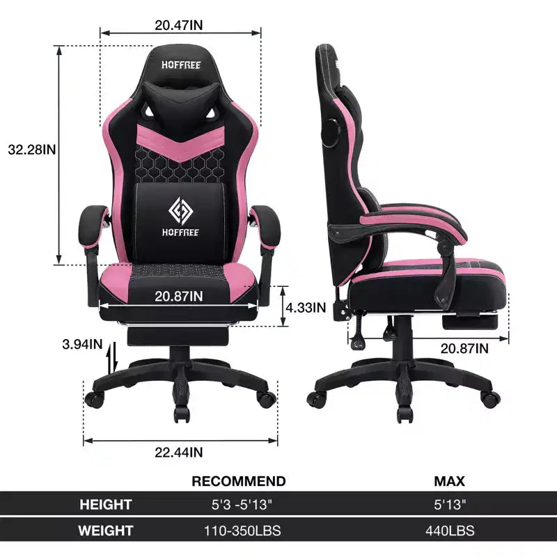 Silla Gaming de Masaje Ergonómica de Oficina para PC Hoffree con Tejido Transpirable, Altavoz Bluetooth y Reposapiés