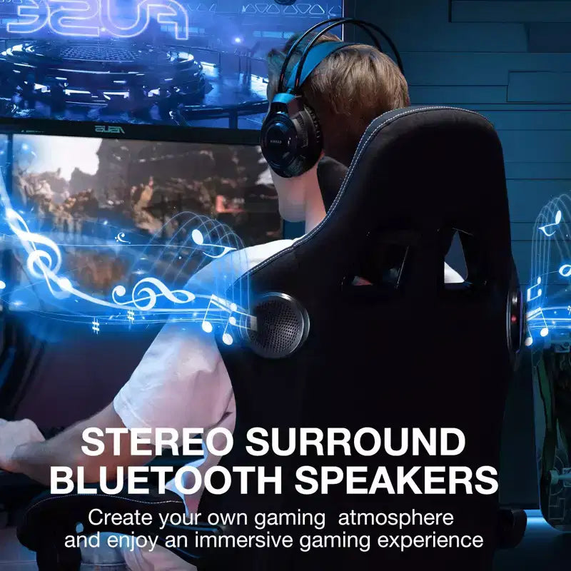 Silla Gaming de Masaje Ergonómica de Oficina para PC Hoffree con Tejido Transpirable, Altavoz Bluetooth y Reposapiés