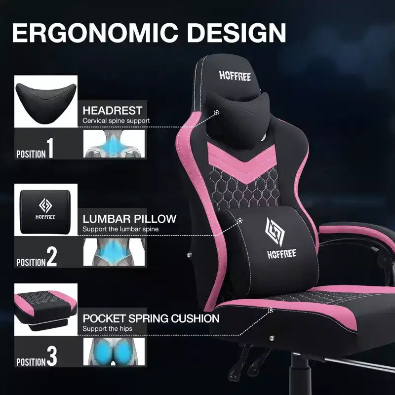Silla Gaming de Masaje Ergonómica de Oficina para PC Hoffree con Tejido Transpirable, Altavoz Bluetooth y Reposapiés