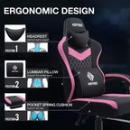 Silla Gaming de Masaje Ergonómica de Oficina para PC Hoffree con Tejido Transpirable, Altavoz Bluetooth y Reposapiés