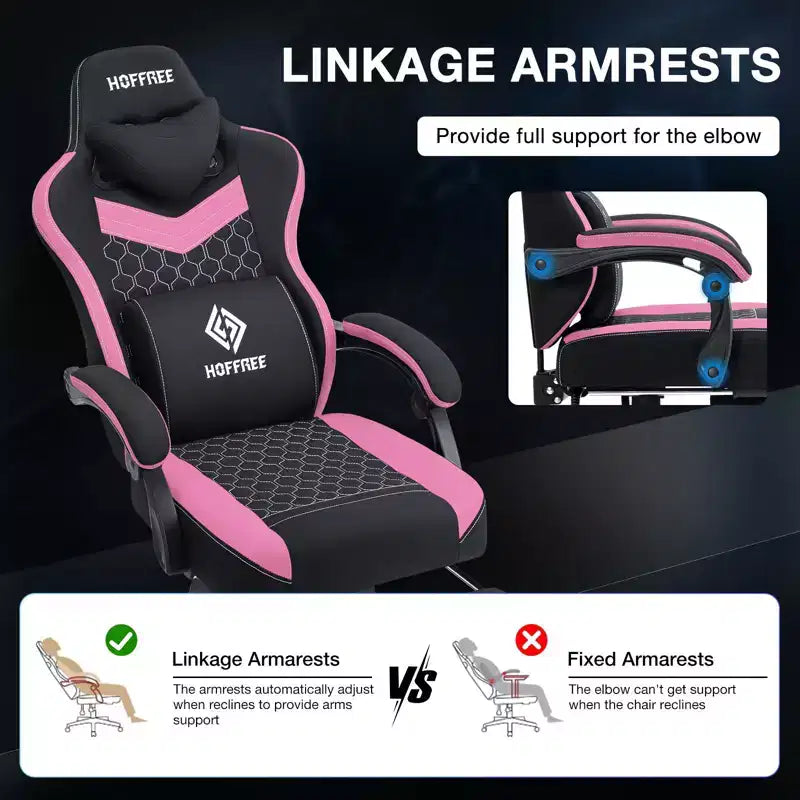 Silla Gaming de Masaje Ergonómica de Oficina para PC Hoffree con Tejido Transpirable, Altavoz Bluetooth y Reposapiés