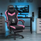 Silla Gaming de Masaje Ergonómica de Oficina para PC Hoffree con Tejido Transpirable, Altavoz Bluetooth y Reposapiés