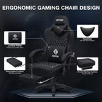 Silla Gaming de Masaje Ergonómica de Oficina para PC Hoffree con Tejido Transpirable, Altavoz Bluetooth y Reposapiés