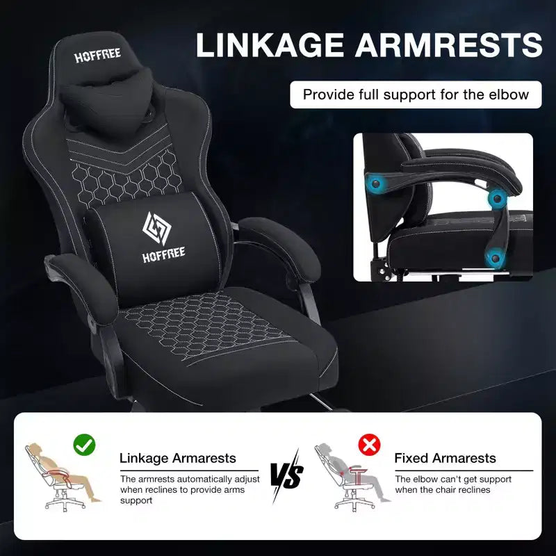 Silla Gaming de Masaje Ergonómica de Oficina para PC Hoffree con Tejido Transpirable, Altavoz Bluetooth y Reposapiés
