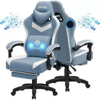 Silla Gaming de Masaje Ergonómica de Oficina para PC Hoffree con Tejido Transpirable, Altavoz Bluetooth y Reposapiés