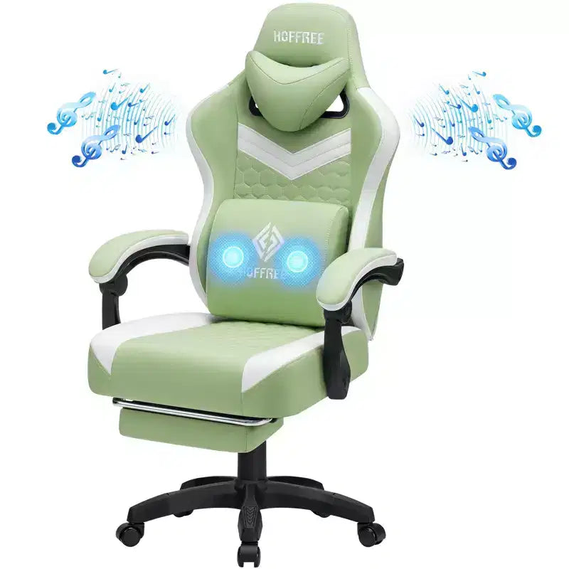 Silla Gaming de Masaje Ergonómica de Oficina para PC Hoffree con Tejido Transpirable, Altavoz Bluetooth y Reposapiés