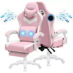 Silla Gaming de Masaje Ergonómica de Oficina para PC Hoffree con Tejido Transpirable, Altavoz Bluetooth y Reposapiés