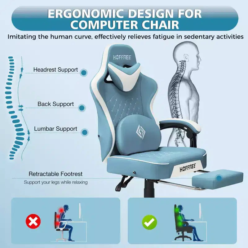 Sillón de masaje Hoffree de piel para juegos, silla ergonómica de oficina para PC con altavoz Bluetooth y reposapiés