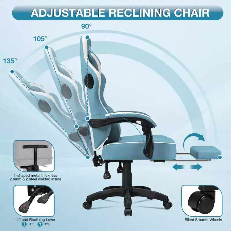 Sillón de masaje Hoffree de piel para juegos, silla ergonómica de oficina para PC con altavoz Bluetooth y reposapiés