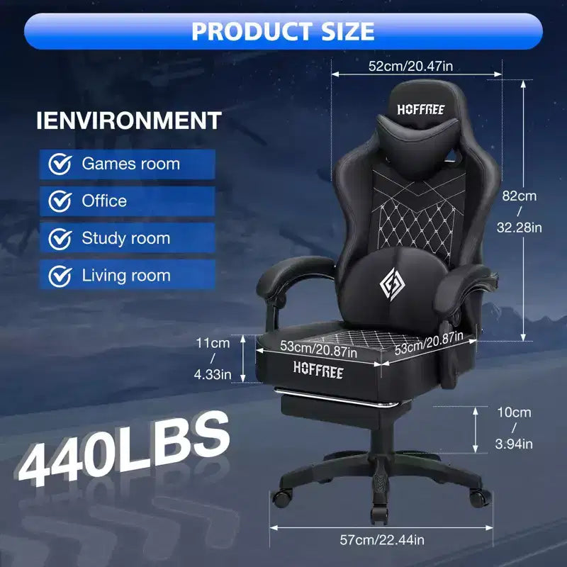 Sillón de masaje Hoffree de piel para juegos, silla ergonómica de oficina para PC con altavoz Bluetooth y reposapiés