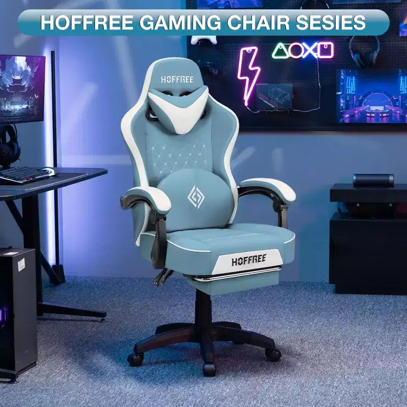 Sillón de masaje Hoffree de piel para juegos, silla ergonómica de oficina para PC con altavoz Bluetooth y reposapiés