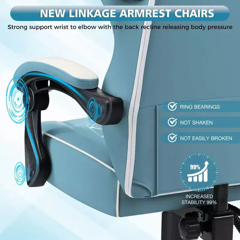 Sillón de masaje Hoffree de piel para juegos, silla ergonómica de oficina para PC con altavoz Bluetooth y reposapiés