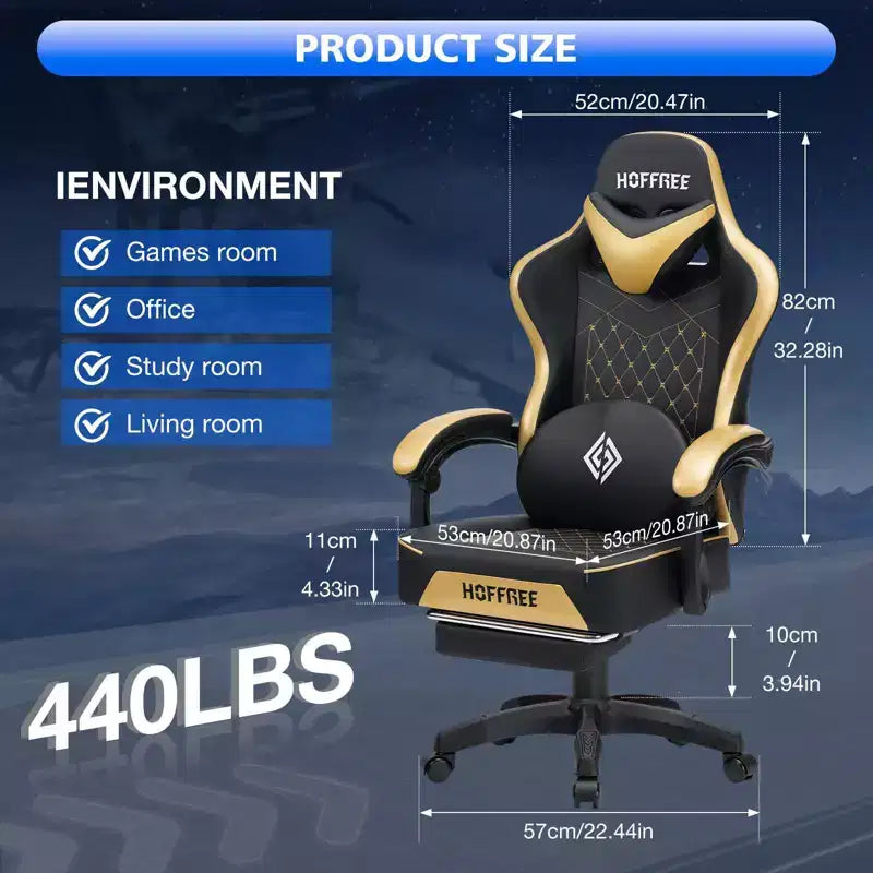 Sillón de masaje Hoffree de piel para juegos, silla ergonómica de oficina para PC con altavoz Bluetooth y reposapiés