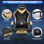 Sillón de masaje Hoffree de piel para juegos, silla ergonómica de oficina para PC con altavoz Bluetooth y reposapiés
