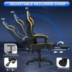 Sillón de masaje Hoffree de piel para juegos, silla ergonómica de oficina para PC con altavoz Bluetooth y reposapiés