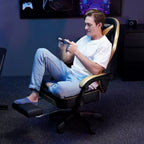 Sillón de masaje Hoffree de piel para juegos, silla ergonómica de oficina para PC con altavoz Bluetooth y reposapiés