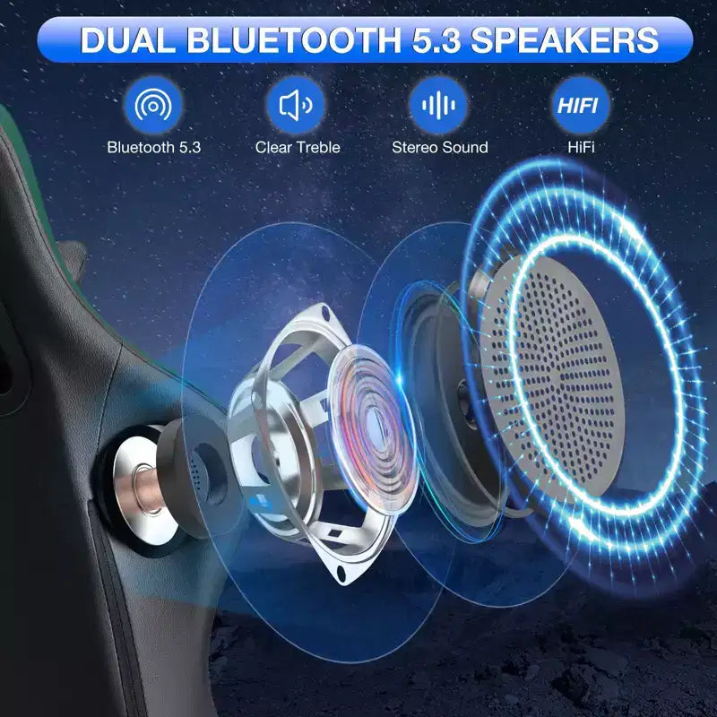 Sillón de masaje Hoffree de piel para juegos, silla ergonómica de oficina para PC con altavoz Bluetooth y reposapiés