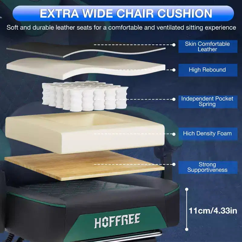 Sillón de masaje Hoffree de piel para juegos, silla ergonómica de oficina para PC con altavoz Bluetooth y reposapiés