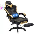 Sillón de masaje Hoffree de piel para juegos, silla ergonómica de oficina para PC con altavoz Bluetooth y reposapiés