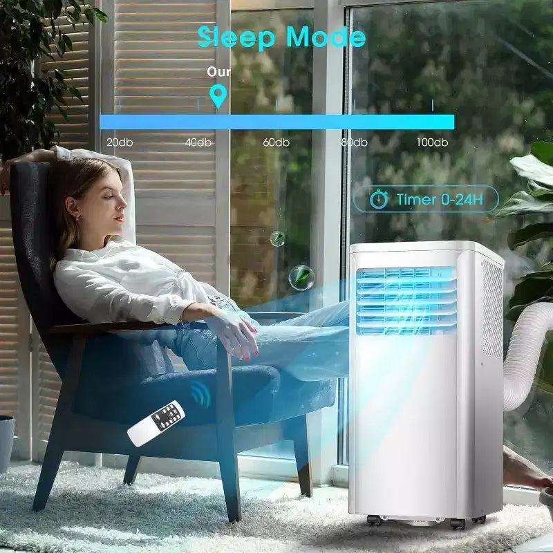 R.W. FLAME Aire acondicionado portátil de 10.000 BTU con control remoto, aire acondicionado 3 en 1 con pantalla digital, temporizador de 24 horas, kit de instalación para el hogar