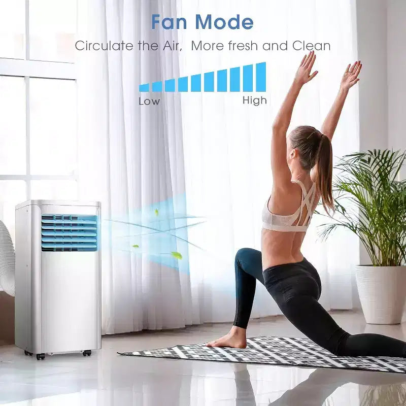 R.W. FLAME Aire acondicionado portátil de 10.000 BTU con control remoto, aire acondicionado 3 en 1 con pantalla digital, temporizador de 24 horas, kit de instalación para el hogar