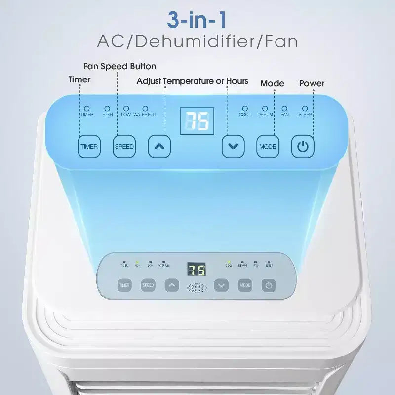 R.W. FLAME Aire acondicionado portátil de 10.000 BTU con control remoto, aire acondicionado 3 en 1 con pantalla digital, temporizador de 24 horas, kit de instalación para el hogar