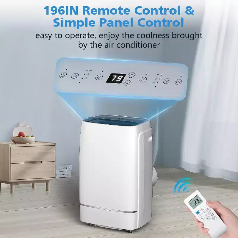 Aire Acondicionado Portátil, 13000 BTU para Habitación de hasta 55.7 m², Deshumidificador y Ventilador, AC Portátil con 3 Velocidades de Ventilador, Temporizador de 24H, Control Remoto