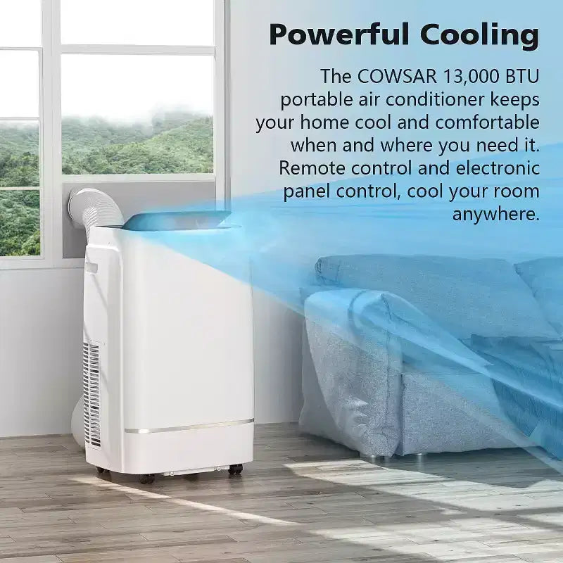 Aire Acondicionado Portátil, 13000 BTU para Habitación de hasta 55.7 m², Deshumidificador y Ventilador, AC Portátil con 3 Velocidades de Ventilador, Temporizador de 24H, Control Remoto